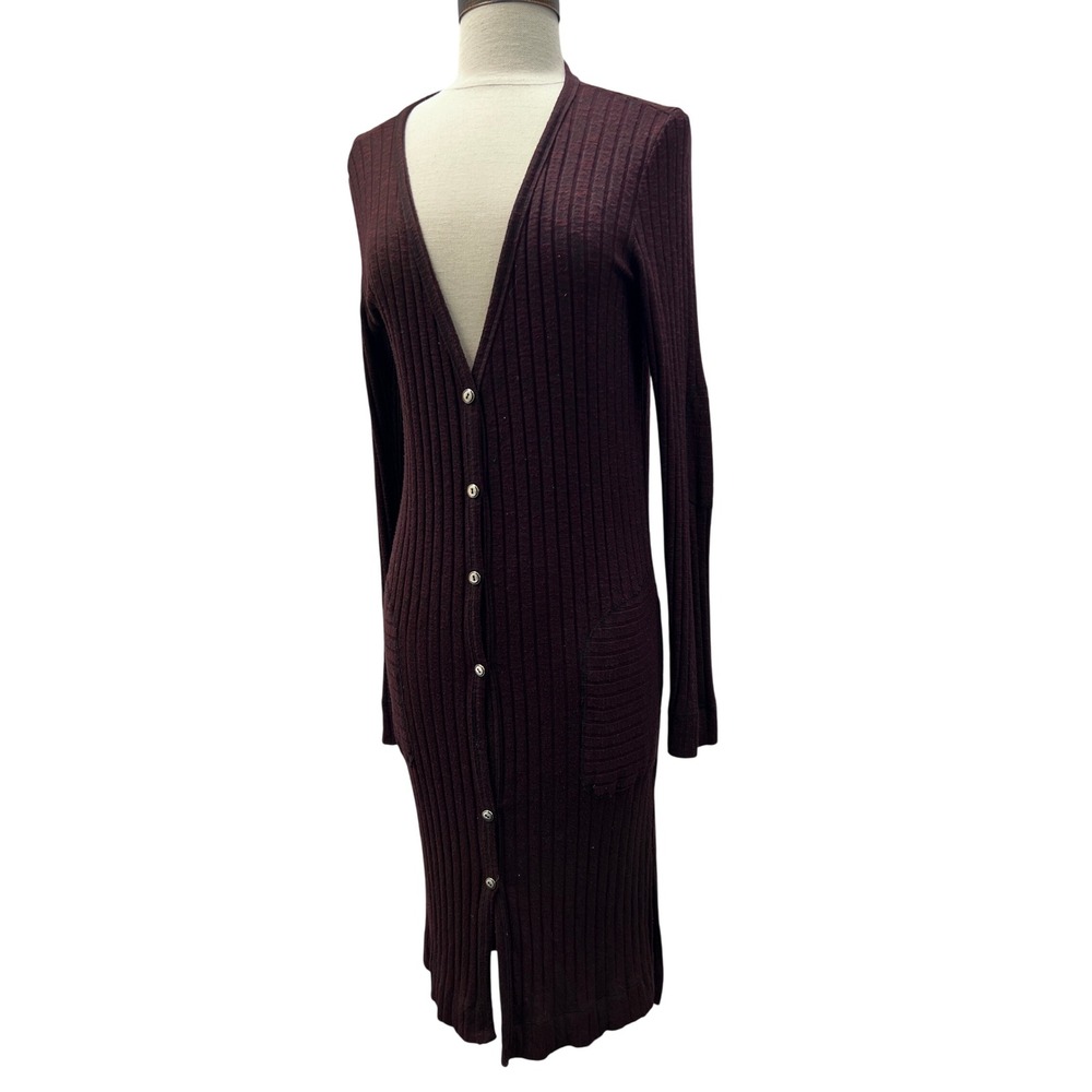 Michael Stars Cardigan Womens OS Burgundy Good Ribbed Knit Longline Duster
